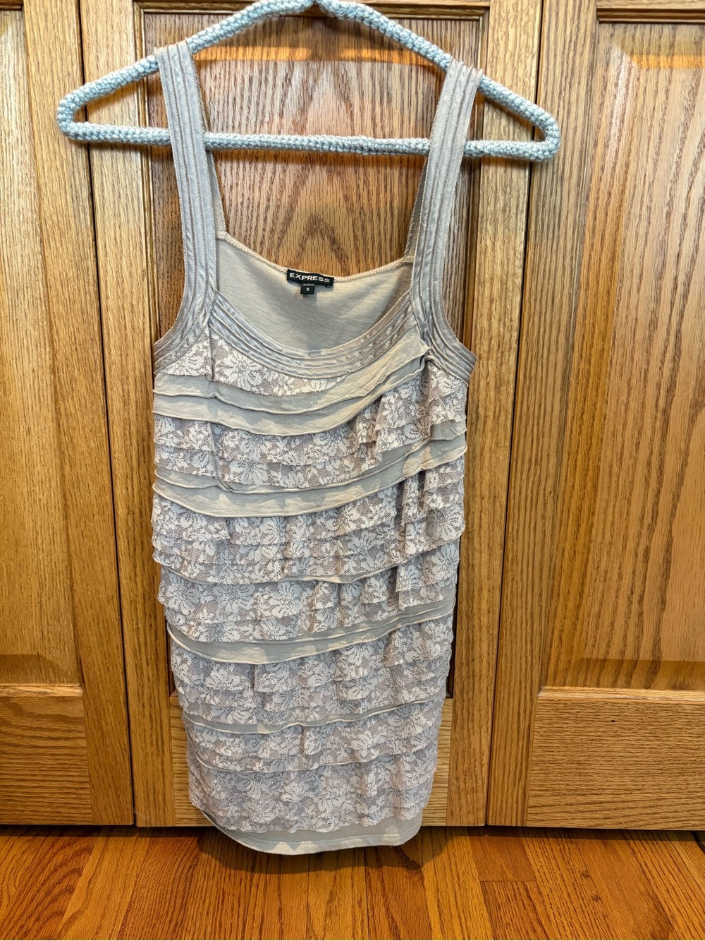 Express Beige Lace Ruffle Tank